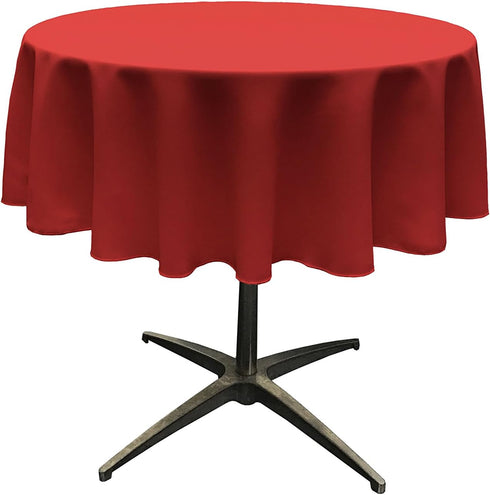 LA Linen Polyester Poplin Washable Round Tablecloth, Stain and Wrinkle Resistant, 51", Red, for Dining, Kitchen, Party
