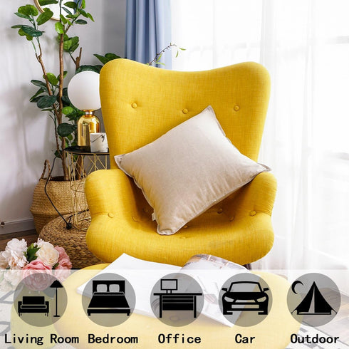 Jeanerlor Cotton Linen Soft Solid Decorative Square Throw Pillow Covers Set, 24 x 24 Inch (60 x 60cm), Light Linen for