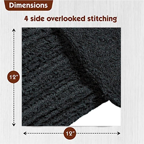 Pack 50, 12x12, Commercial Cotton Washcloths of Size Grade, Absorbent, Soft, Multipurpose Towels for Face, Gym