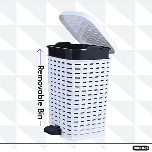 Superio Wicker Trash Can, 3.1 Gallons, White