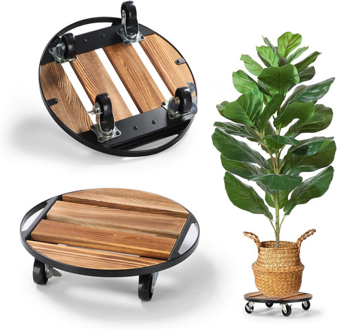 PRAQECZ 2 Pack Plant Caddy with Wheels, 12" Rolling Plant Stand 264 LB