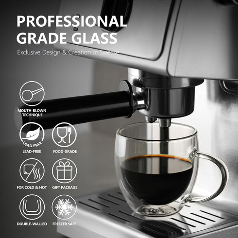 Sweese Clear Coffee Mugs, 8 oz Double Wall Glass Coffee Mugs Set of 4, Perfect for Espresso, Latte, Cappuccino