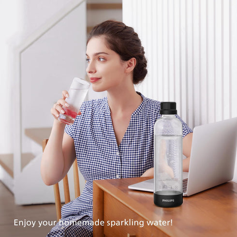 ADD4901BKOQ/37, 1L 60L CO2 Philips Sparkling Water Maker Plastic Soda Streaming Machine with Quick Twist Bottle, BPA