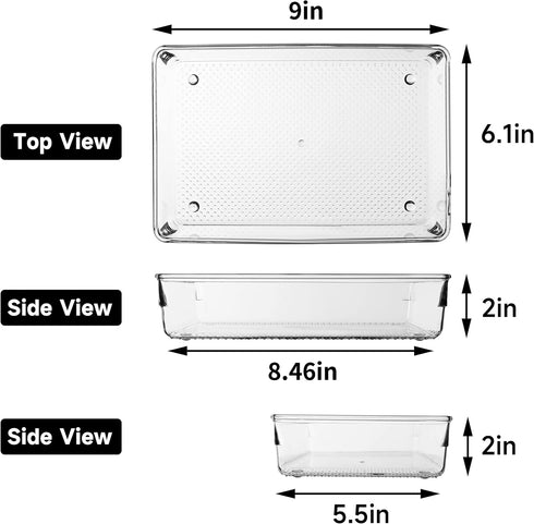ihomecooker 3 Set Clear Plastic Junk Drawer Organizer Vanity Curlery Utensil Makeups Organizer for Kitchen 6" X9'' by ihomecooker
