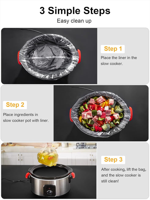 SMARTAKE Slow Cooker Liners, Large Size 13"x 21" Disposable Cooking Bags, Fit 3QT to 8QT, 30 Liners