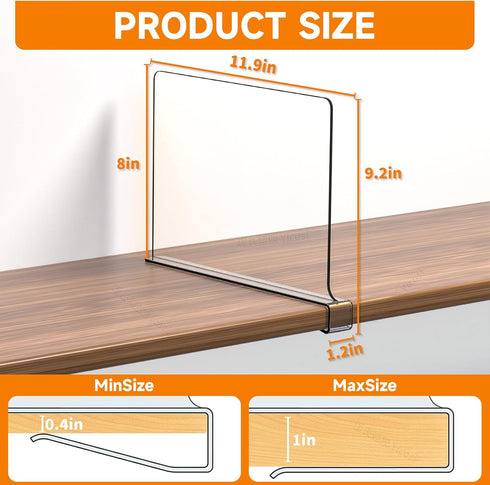 Closet 6 Pack Closet Clear Acrylic Shelf Dividers for Organization - Shelf Divider