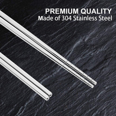 Stainless Steel Chopsticks, 5 Pairs Reusable Multicolor Lightweight 304 Metal, Non-Slip Gift Set, Silver Hollow
