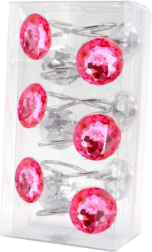 BEAVO Acrylic Fashion Decorative Home Rolling Shower Curtain Hooks, Set of 12 Rings, Pink