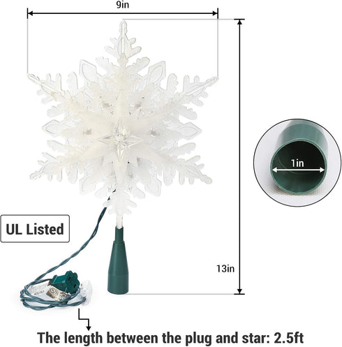 Brizled 9.25in Christmas Snowflake Tree Topper with 20 Warm White Lights, UL Certified Plug in Christmas Tree Decoration