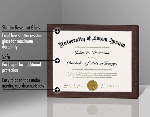 Americanflat 8.5x11 Diploma Frame with Shatter-Resistant Glass, Mahogany Document Frame