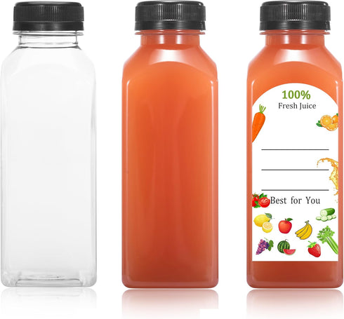 HEWASME 30Pcs 12 Oz Plastic Juice Bottles with Caps,Clear Reusable Water Bottle & Tamper Proof Lids,Juice