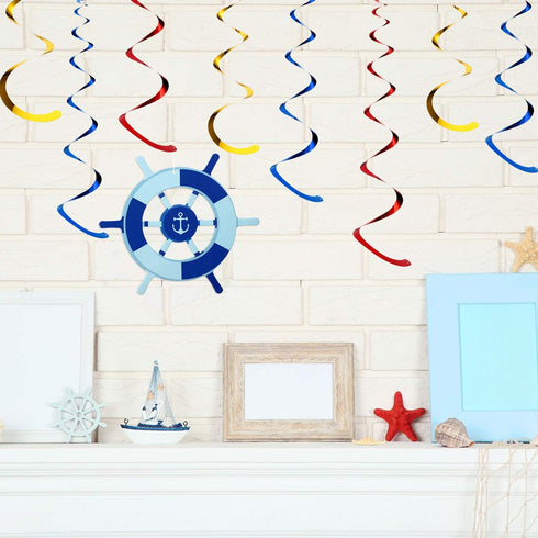 WILLBOND 20 Pieces Nautical Hanging Swirl Cruise Ship Anchor Nautical Sailor Theme Party Decorations for Birthday Baby