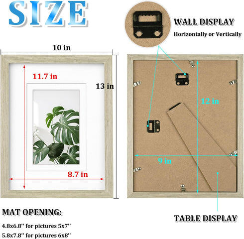 Egofine 9x12 Picture Frames 4PCS, Wood Frames for Pictures 5x7/6x8 with Mat or 9x12 without Mat, Distressed Wood Grain