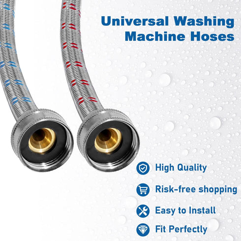 Stainless Steel Washing Machine Hoses, 4ft - 2 Packs Braided Premium Washer Supply Lines for Hot and Cold Water