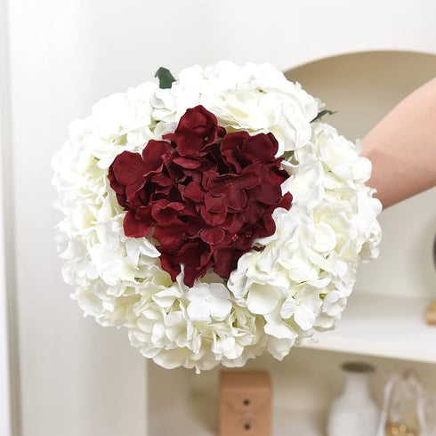 10PCS Silk Hydrangea Heads with Stems, Artificial Flowers for Wedding Party Home Decor (Off White)