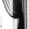 Treatmentex Black Pom Pom Sheer Curtains for Bedroom, 63" Linen Texture Decorative Voile Panels (2 Pack)