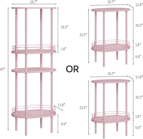 Storage,2-Tier (1PC,Pink) Small Modern Oval Side Table with Side Tables Living Room,Sturdy Nightstand for Small Space