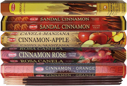 Hem Incense Sticks Variety Pack #8 with Incense Stick Holder, 5 Cinnamon Based Fragrances