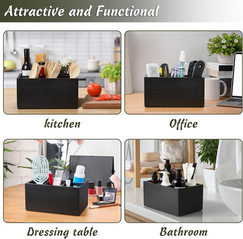 Wooden Utensil Holder, Silverware Caddy, Black Picnic Cutlery Holder, Plastic Silverware Caddy for Party, Camping,