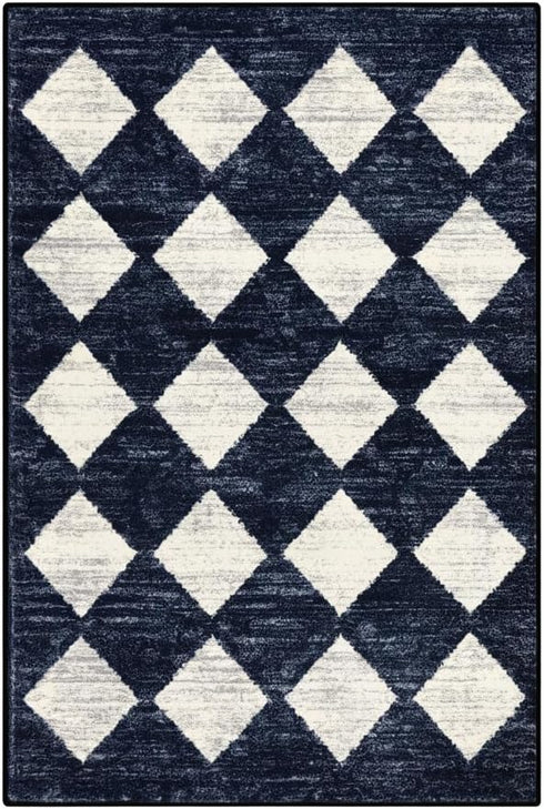 2x3 Lahome Zelie Moroccan Trellis Area Rug, Small Black Checkered Entryway Rug Non Slip Kitchen Mat, Stain Resistance