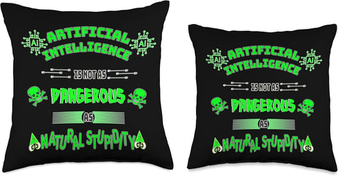 Funny Sarcastic AI Tech Geek Green Throw Pillow, 16x16, Multicolor