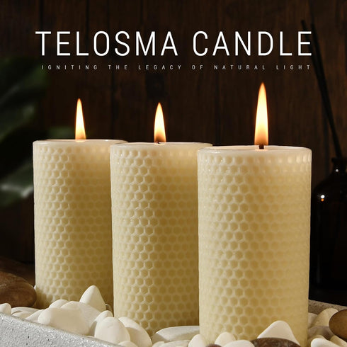 Pack 6 (2inch 4 inch Pure Natural Beeswax Pillar Candles Bulk - of - Honeycomb Surface, No Scent