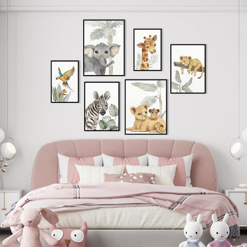 Set 6, HLJ ART Safari Animal Nursery Wall Art: Woodland Nursery Wall Decor of Baby Animals Pictures Jungle Wall Posters