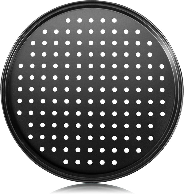 Pizza Steel Pan for Oven, 12 Inch Nonstick Round Pizza Baking Sheet, Perforated Carbon Steel Pizza Bakeware