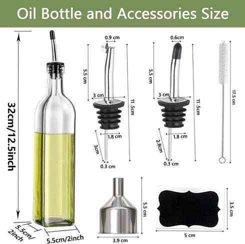 Leaflai 2 Set 2 4 Labels,1 1 (500ml) Olive Oil Dispenser Bottle, Pcs Glass Olive Oil Dispenser and Vinegar Dispenser