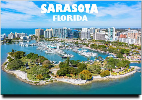 Sarasota Fridge Magnet, Florida Travel Souvenir from Downtown Bayfront Park Marina.