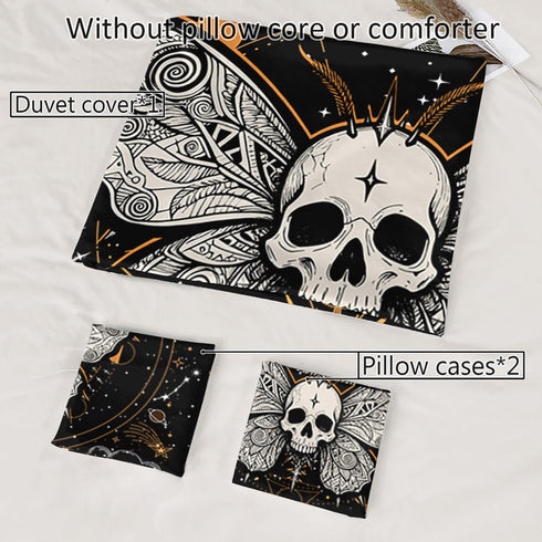 Set HOSIMA Butterfly Bedding for Girls Gothic Skull Boho Comforter Cover Decor for Bedroom, Sun and Moon Pattern Duvet