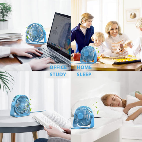 FARADAY USB Desk Fans, 5 Inches Portable Table Fan, 360° Head Rotation, Small Personal Desktop Fan, 3 Speeds, Blue