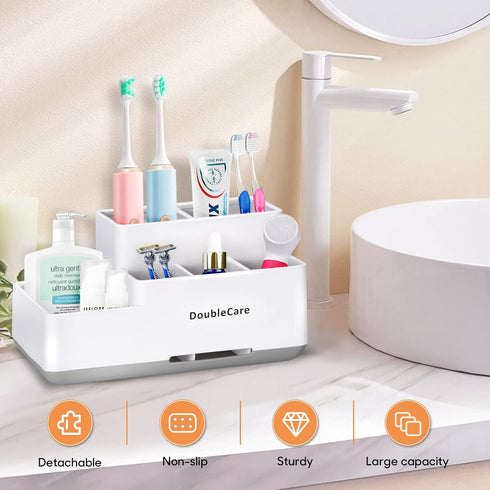 Toothbrush Holder with Anti-Slip: Multifunctional Bathroom Organizer Caddy for Easy Cleaning & Storage