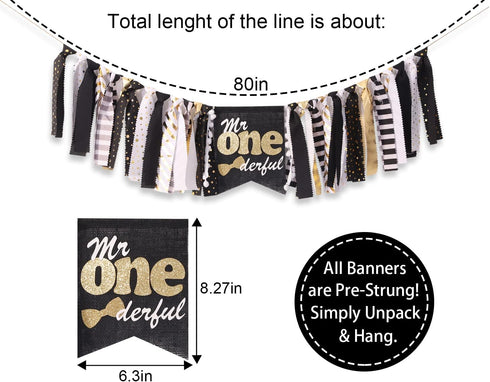 First/1st WAOUH Mr Onederful High Chair Banner - Birthday Decoration for Boy,Theme Garland for Birthday Party,Photo