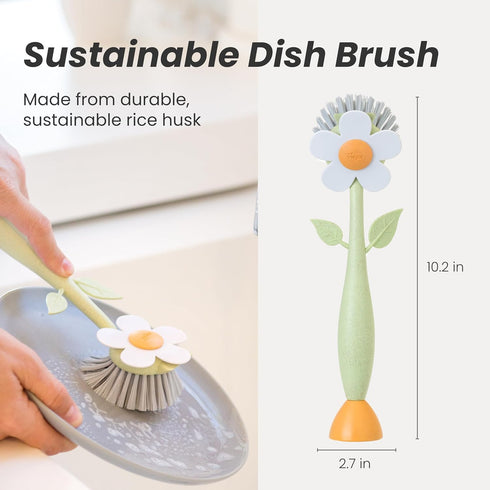 Vigar Florganic Daisy-Shaped Dish Brush, a Dish Brush with Handle, and a Dish Brush with Stand for Pot Scrubber