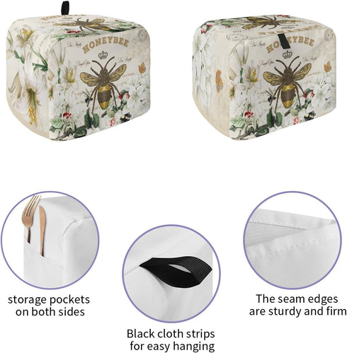 Toaster Cover, 2 Slice Bees Flowers, Bread Toaster Oven Cover with Pockets, Small Kitchen Appliance Protector