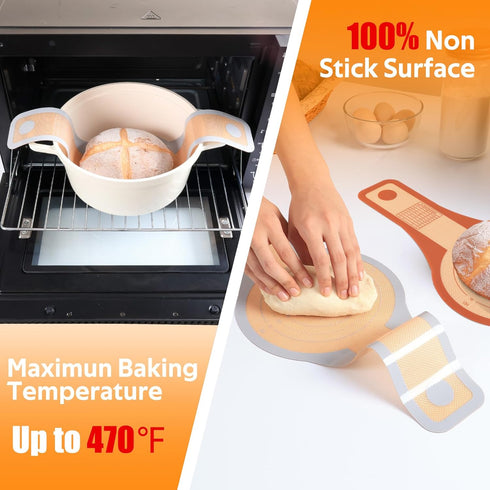 Folksy Super Kitchen 2 Pcs Silicone Bread Sling, Extra Wider, Non-Stick Baking Mat for Sourdough, Brown, Gray