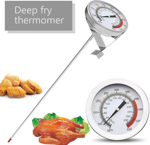 Lightbeam 16" Long Stem Deep Fry Thermometer with Clamp, Instant Read Dial for Deep Fry, Grill, Turkey