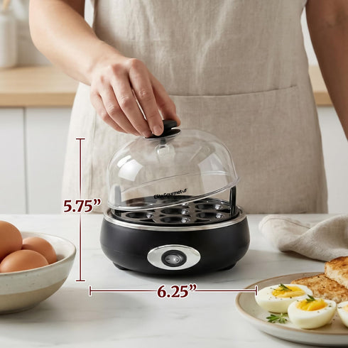 EGC007CHC# 7 16-Recipe Elite Gourmet Rapid Egg Cooker, Easy-To-Peel, Hard, Medium, Soft Boiled Eggs, Poacher, Omelet