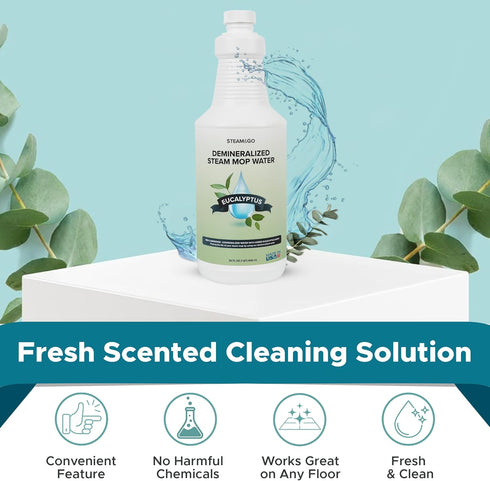 32 oz Steam & Go - Demineralized Water for Steam Cleaner, PVC-Free Floor Cleaner Liquid Compatible with Any Steam Mop
