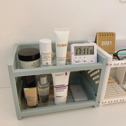 2 Tier Plastic Countertop Shelf Organizer Storage Rack, Multifunction Kitchen Spice Rack and Bathroom Shelf Organizer