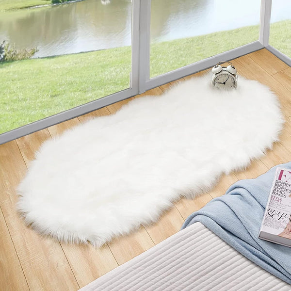 ORINOVA White Faux Sheepskin Fuzzy Fur Rugs for Bedroom Small Machine Washable