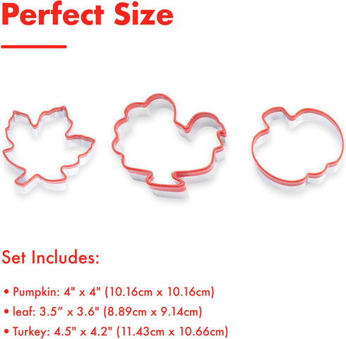 3 Pcs Thanksgiving Cookie Cutters - Maple Leaf & Pumpkin 4.5'', 4'', 3.6'' for Fall Baking