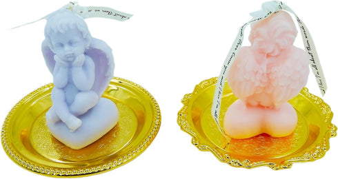 2 Angel Soy Wax Candles with 2 Golden Candlestick Tray, Scented Decorative Candles for Home Decoration and Relaxation