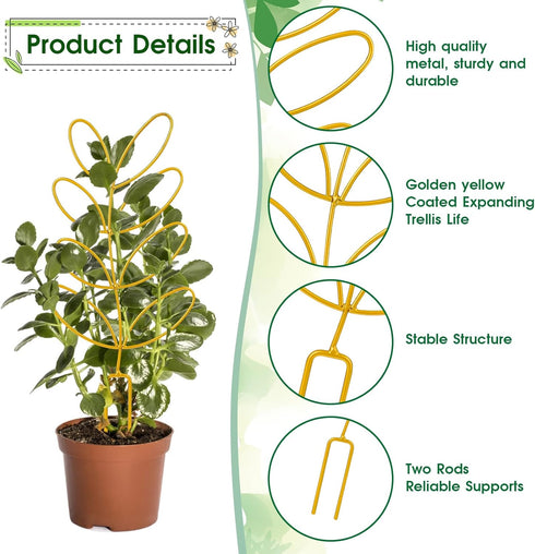 Mozeat Lens 2 Pack 12'' Metal Trellis for Potted Plants, Small Leaf Shape Plant Climber Supports Mini Garden Trellis