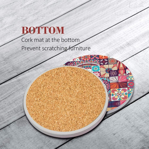 Set 6, Britimes Coaster for Drinks of Vintage Ottoman Flower Mexican Mandala Table Absorbent Round Ceramic Stone Mat
