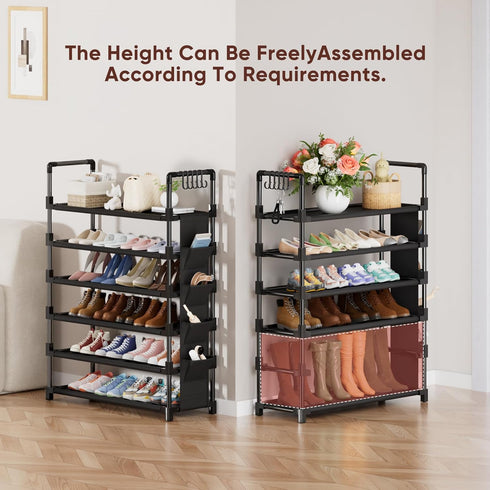6 25-30 Closet,Entryway,Hallway,Dorm (6 Mavivegue Tier Shoe Rack for Pairs of Shoes,Metal Shoe Rack with Hook and Side