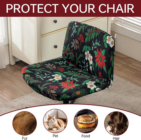 Armless Chair Slipcover Stretch Criss Cross Chair Cover, Mid Back Wide Seat Accent Chair Covers,Modern Vanity Chair