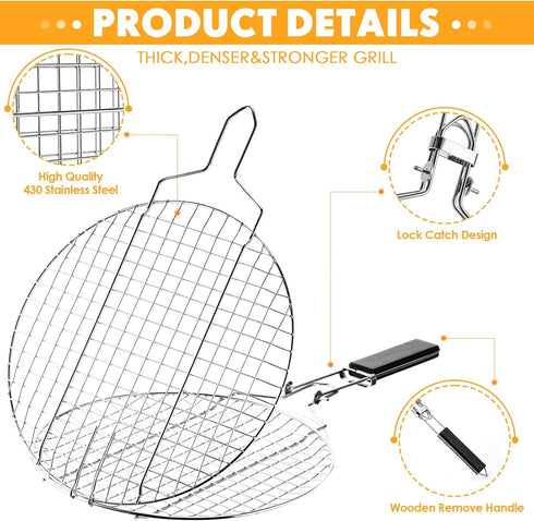 Yungyan 2 Pcs Grill Basket for Outdoor BBQ, Stainless Steel Portable Rack for Fish, Vegetables, and Steak Cooking