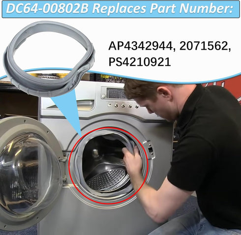 DC64-00802B Washer Door Boot Seal Gasket Compatible with Samsung Washer Models, Replaces PS4210921, AP4342944